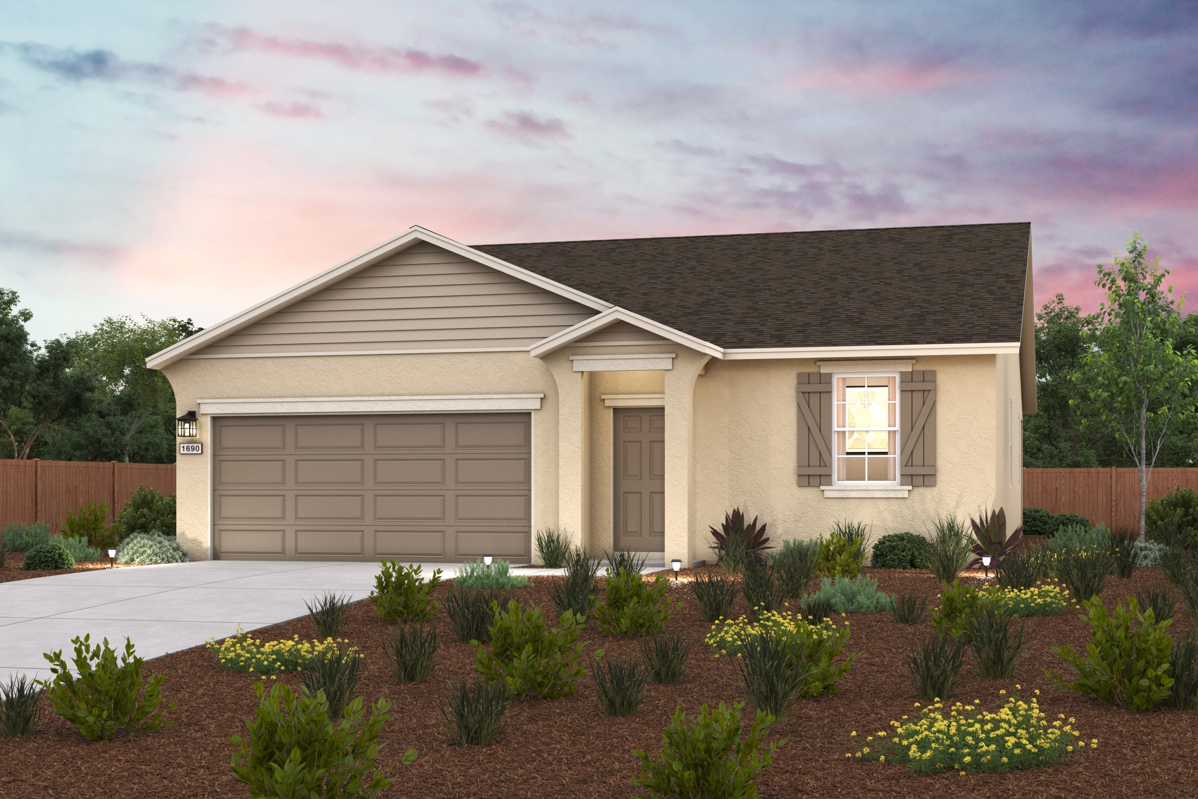 A house with a garage and a driveway.