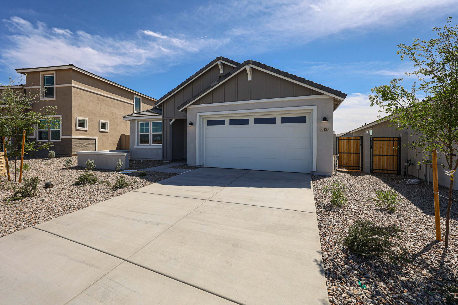 A house with a garage.
