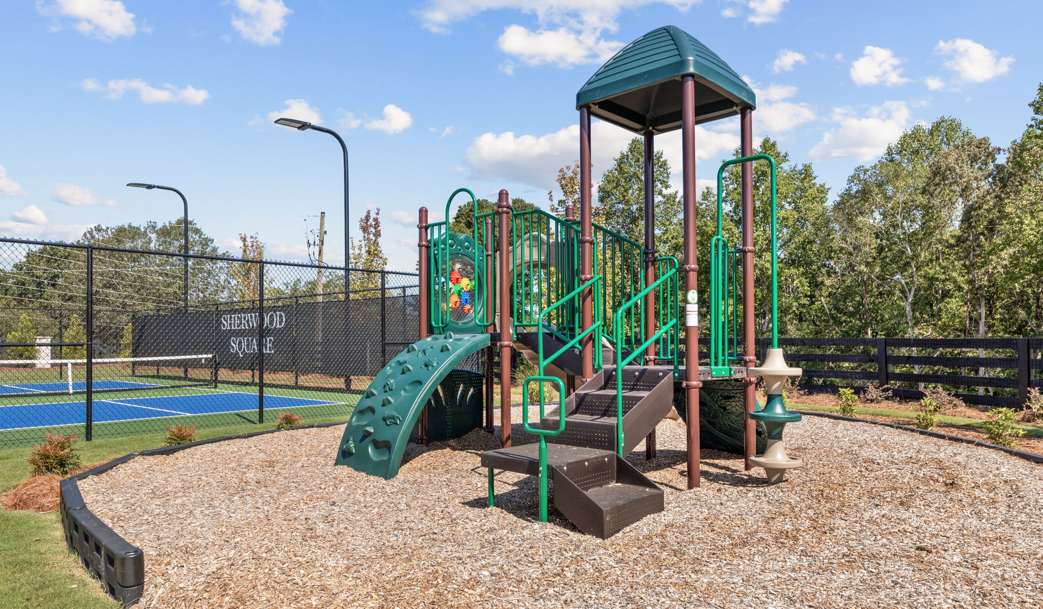 A playground with a slide.