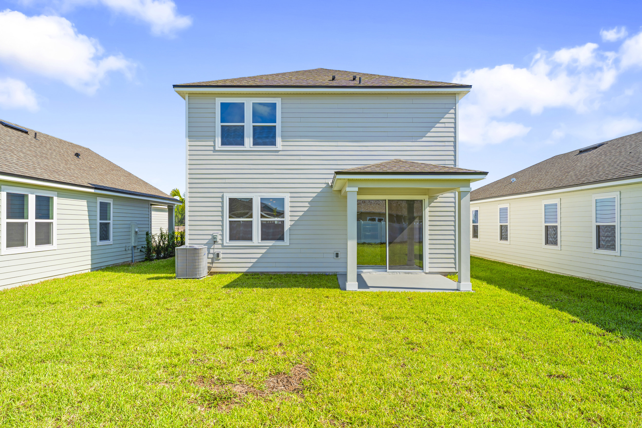Lot 20 Ponderosa II Back Exterior of Home with Covered Patio at Camden Woods in Kingsland, GA