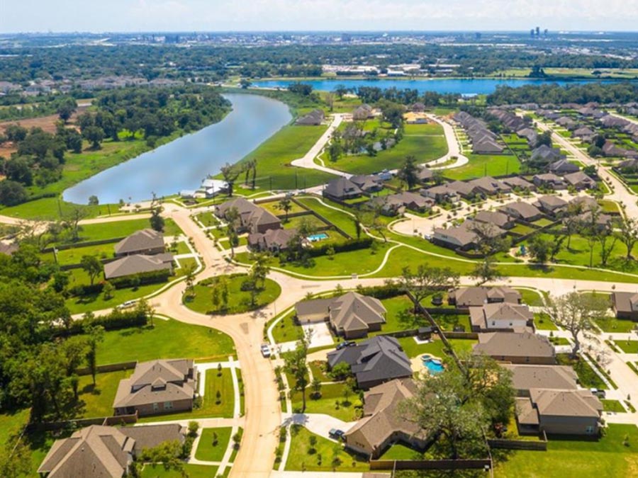 A high angle view of a town.