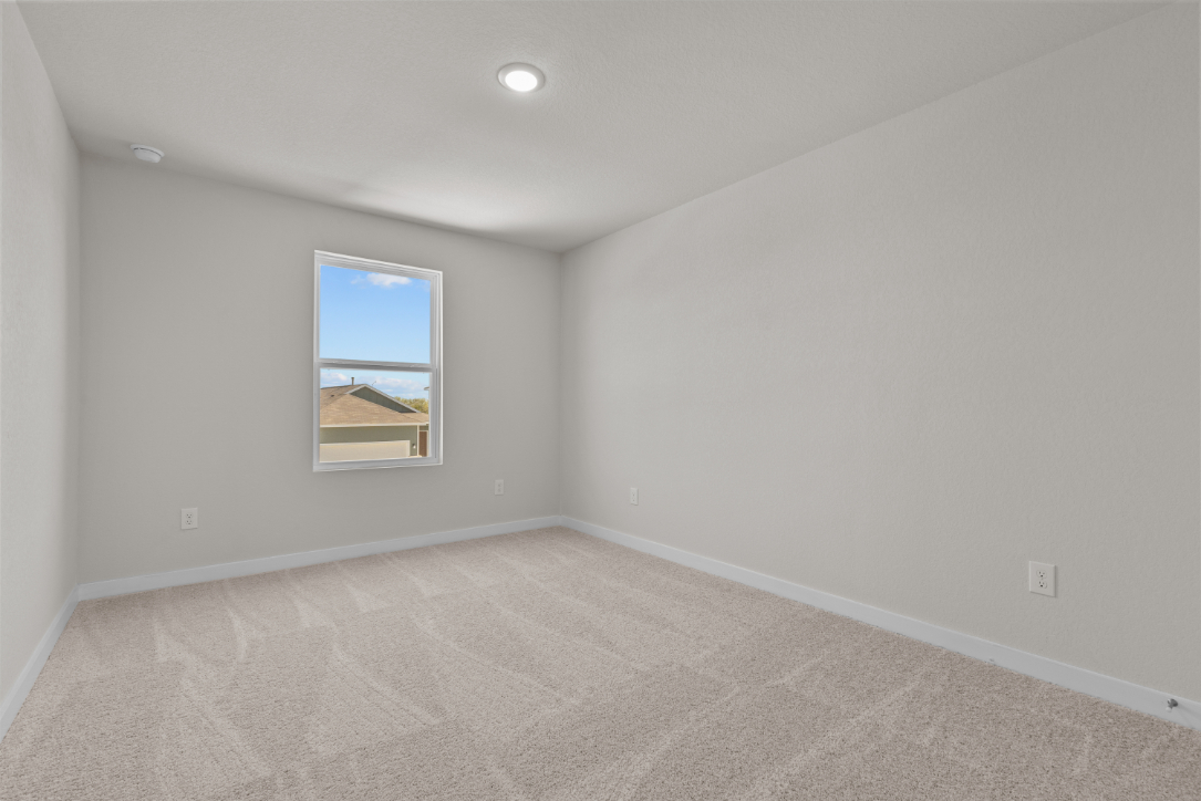 A room with a window and a carpet.