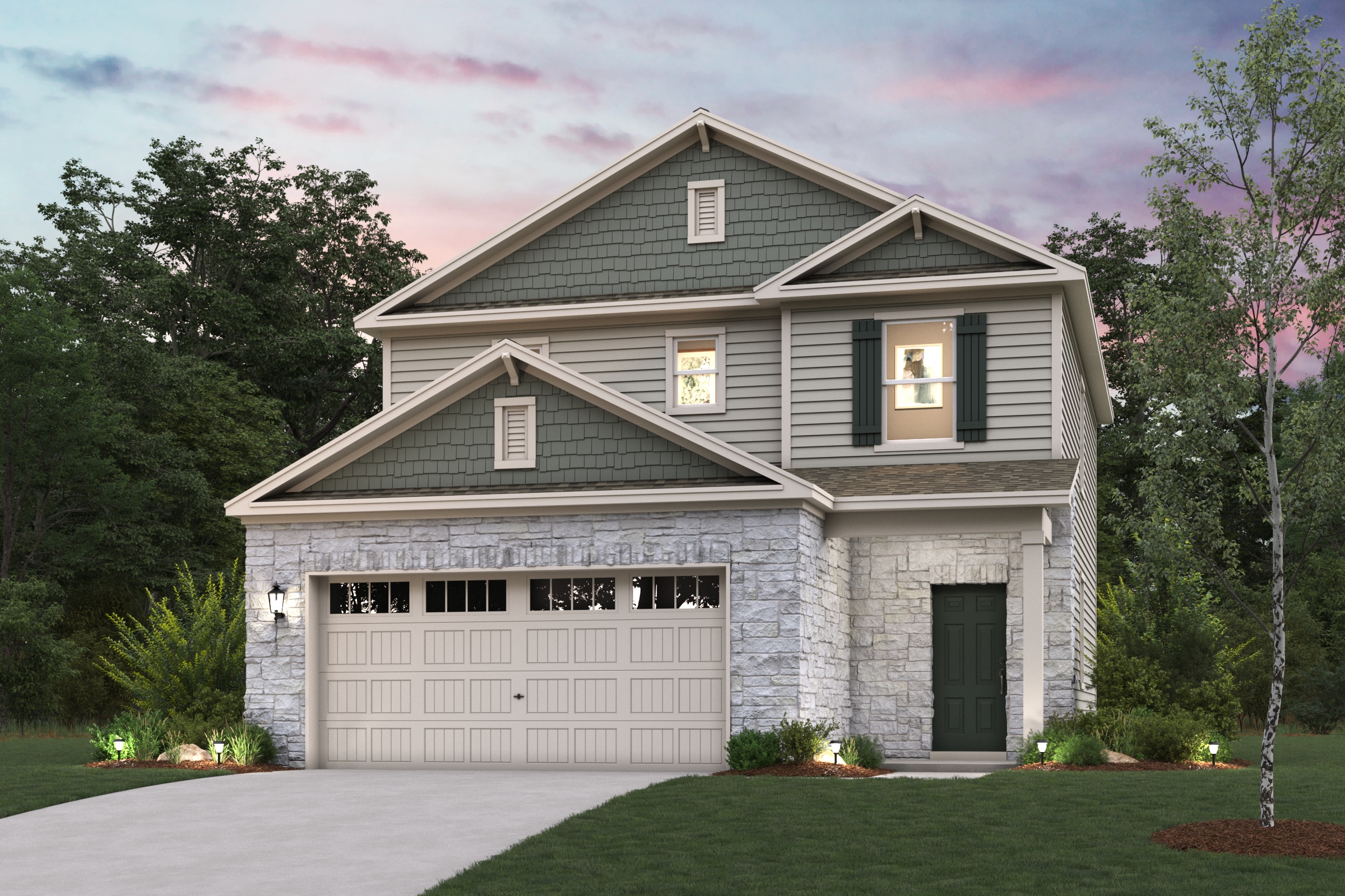 A house with a driveway with American Gothic House in the background.